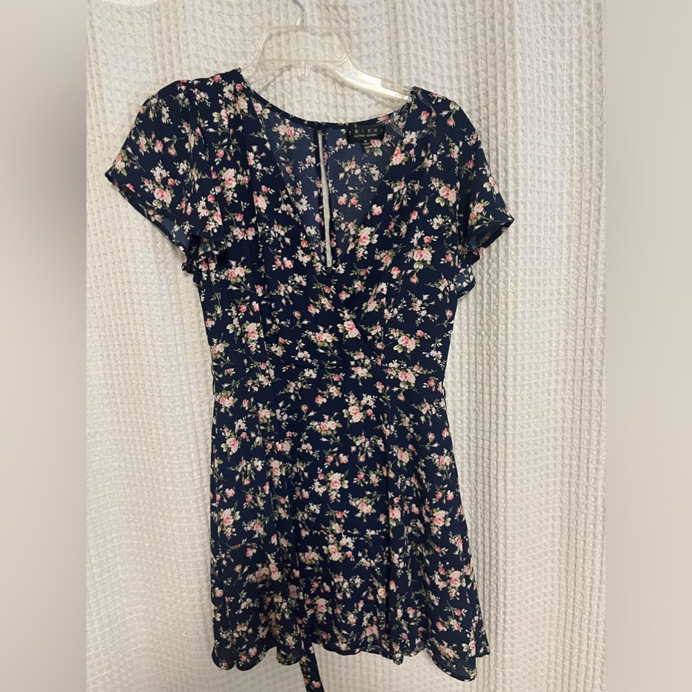 Floral, pink and blue mini dress